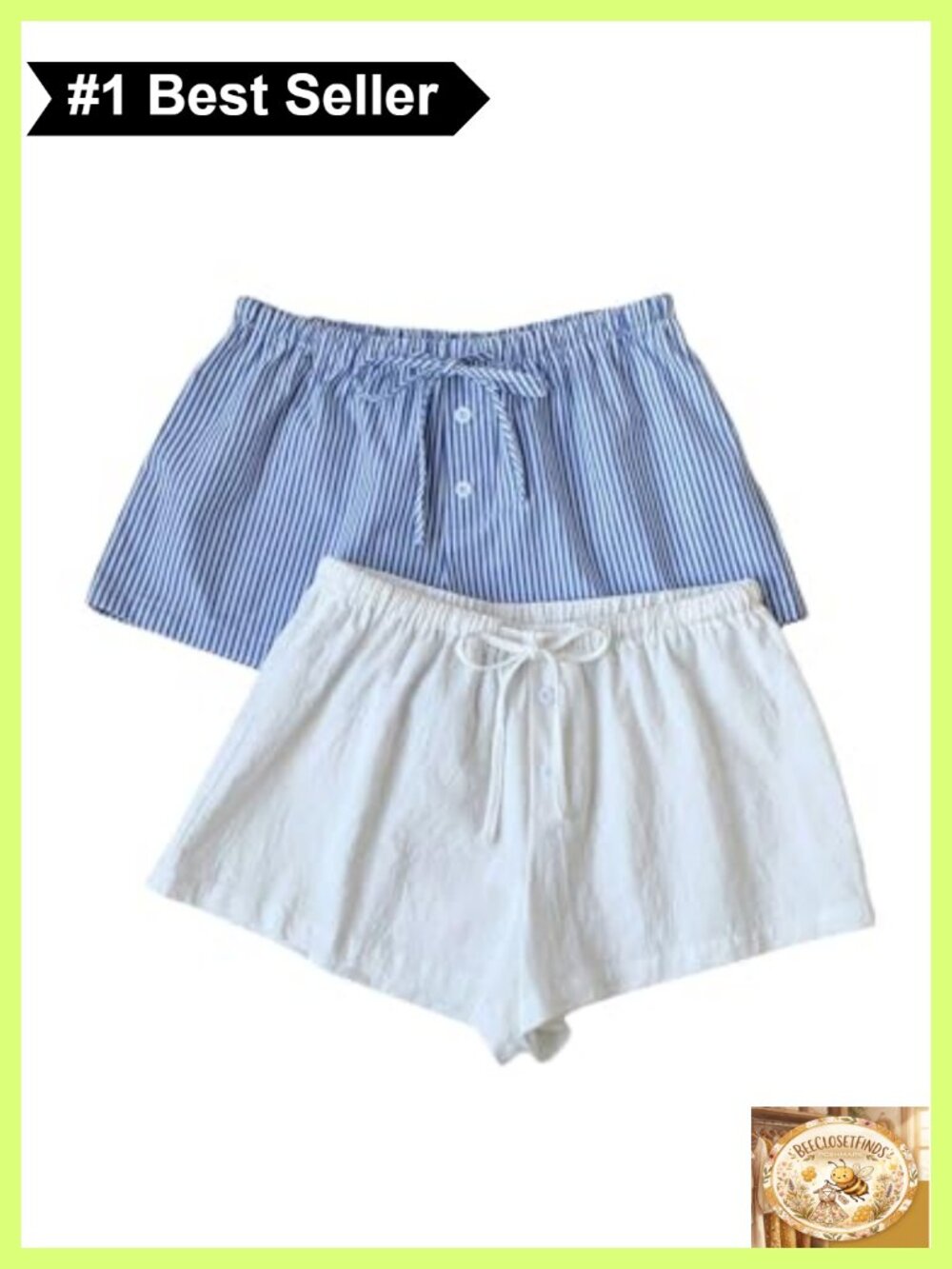 2 Pack Striped Linen Mini Button Front Lounge Shorts Wide Leg